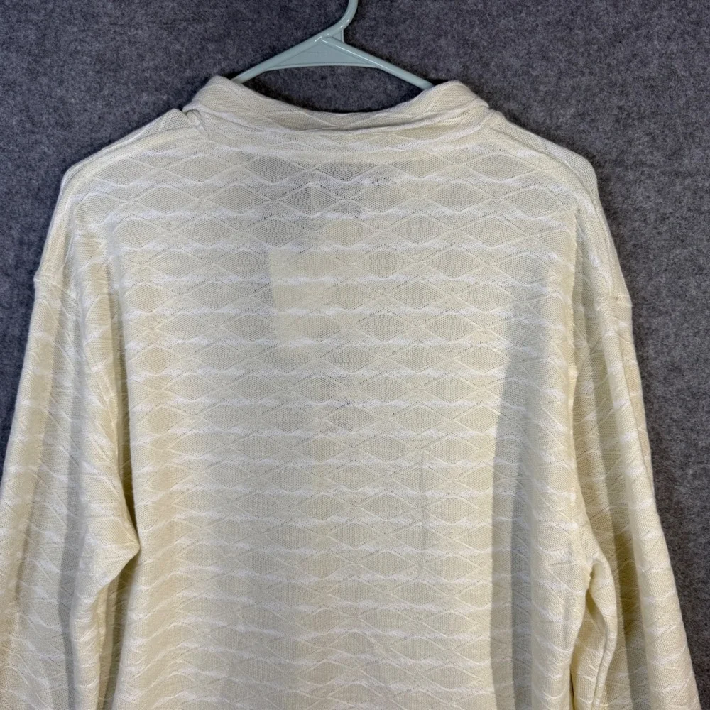 BDG Urban Outfitters Cream Wavy Diamond Knit Polo Long Sleeve Shirt Mens L‎
